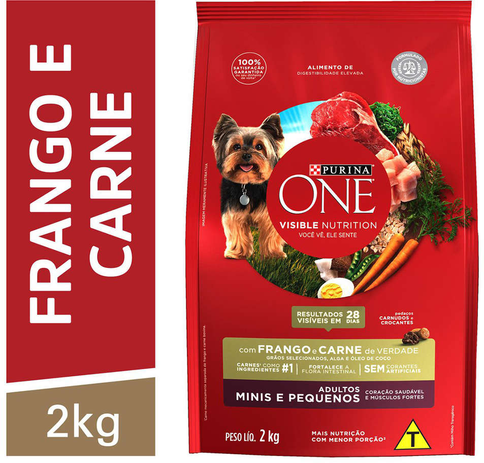 Ração Seca Nestlé Purina One Frango e Carne para Cães Adultos Raças Minis e Pequenas - 2Kg
