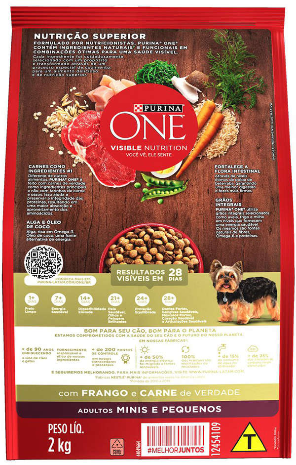 Ração Seca Nestlé Purina One Frango e Carne para Cães Adultos Raças Minis e Pequenas - 2Kg