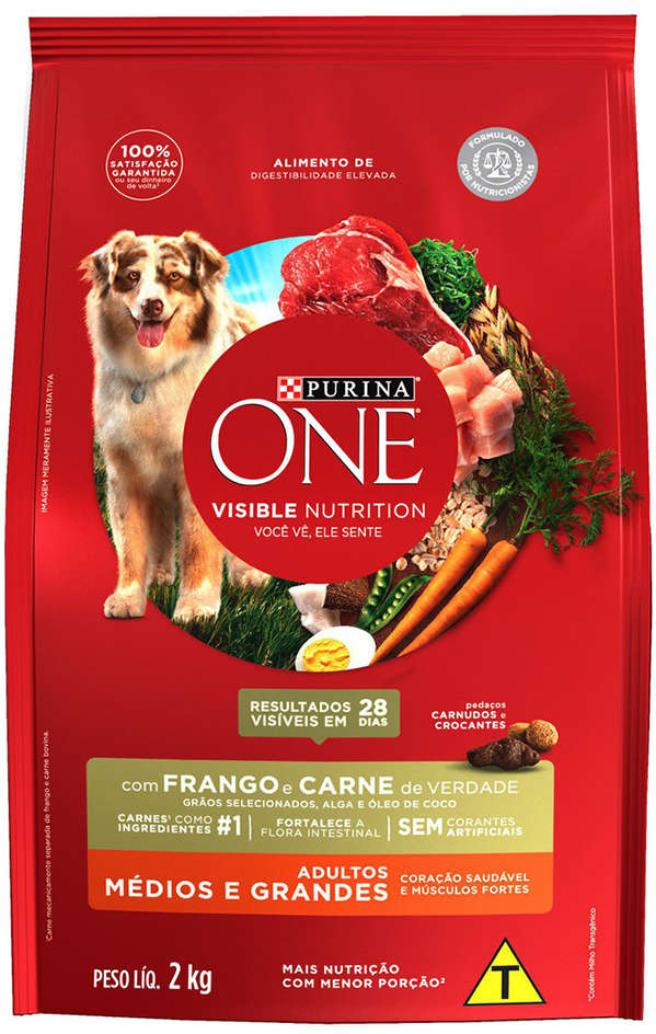 Ração Seca Nestlé Purina One Frango e Carne para Cães Adultos Raças Médias e Grandes - 2Kg
