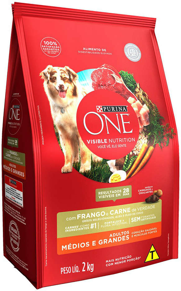 Ração Seca Nestlé Purina One Frango e Carne para Cães Adultos Raças Médias e Grandes - 2Kg