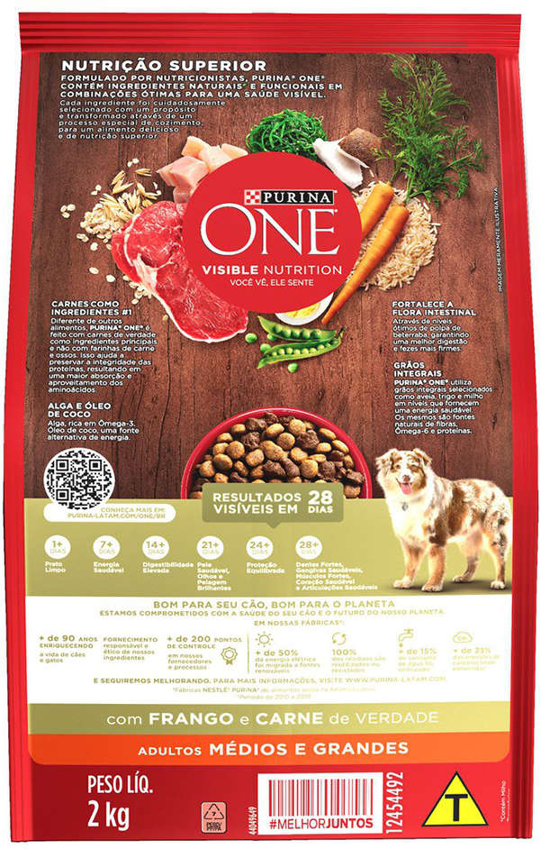 Ração Seca Nestlé Purina One Frango e Carne para Cães Adultos Raças Médias e Grandes - 2Kg