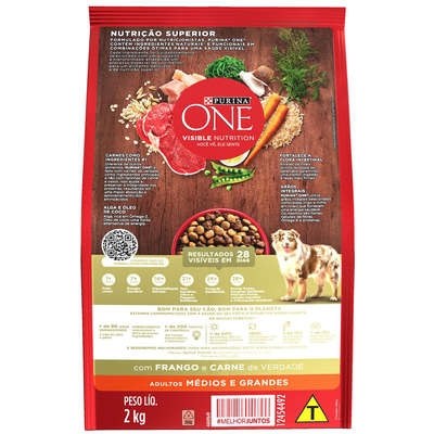 Ração Seca Nestlé Purina One Frango e Carne para Cães Adultos Raças Médias e Grandes