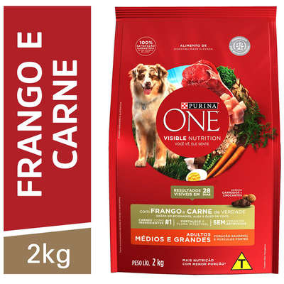 Ração Seca Nestlé Purina One Frango e Carne para Cães Adultos Raças Médias e Grandes