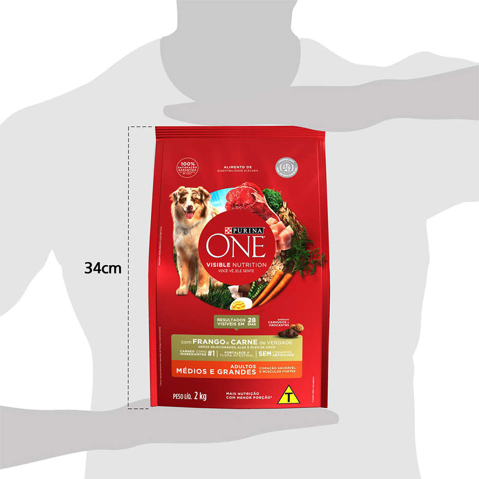 Ração Seca Nestlé Purina One Frango e Carne para Cães Adultos Raças Médias e Grandes - 2Kg