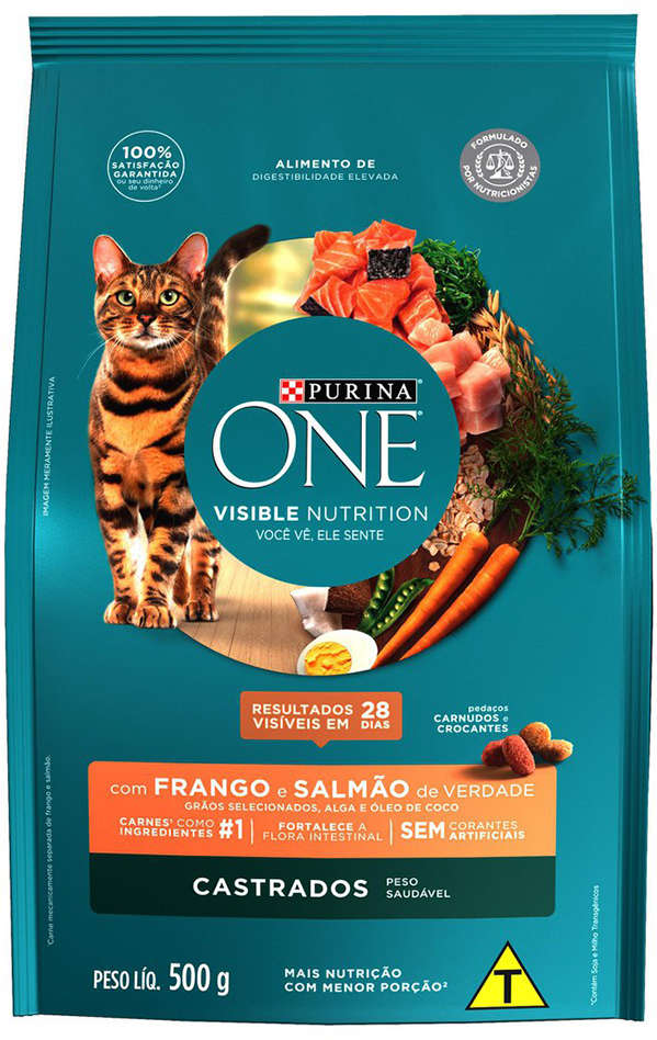 Ração Seca Nestlé Purina One Frango e Salmão para Gatos Castrados - 500 g