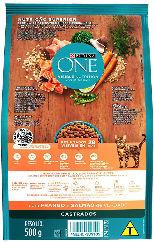 Ração Seca Nestlé Purina One Frango e Salmão para Gatos Castrados - 500 g