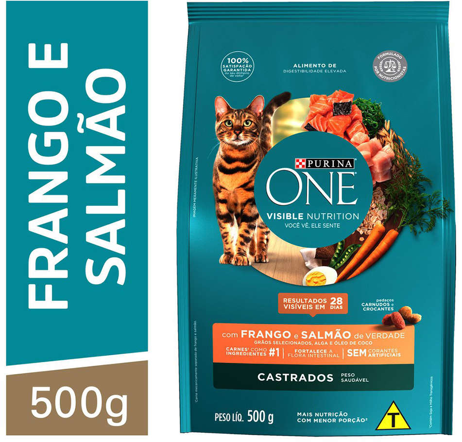 Ração Seca Nestlé Purina One Frango e Salmão para Gatos Castrados - 500 g