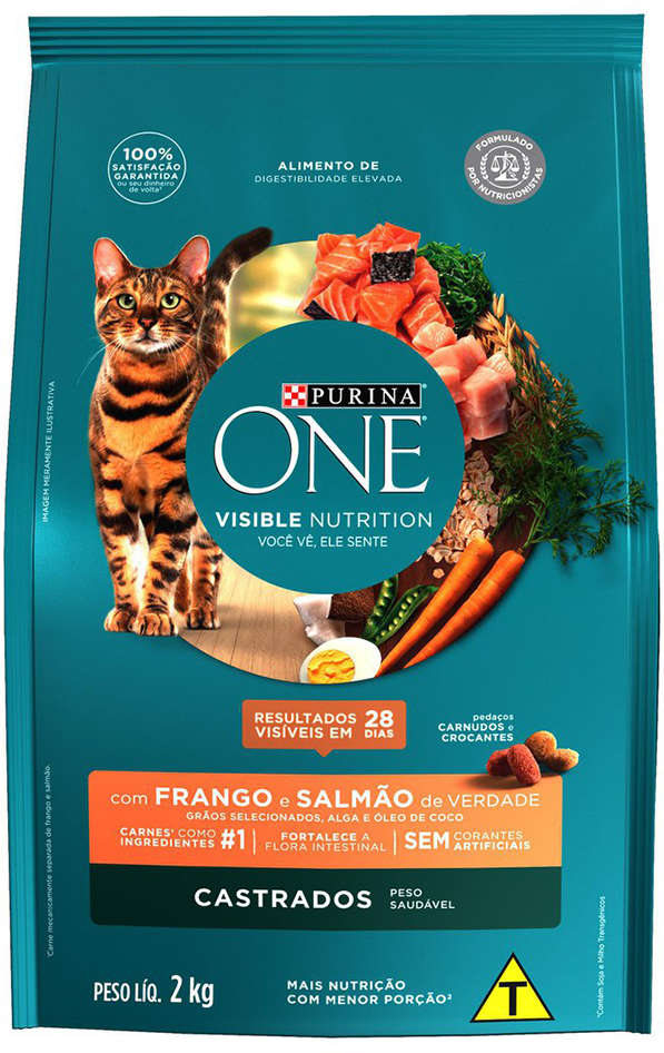 Ração Seca Nestlé Purina One Frango e Salmão para Gatos Castrados - 2Kg
