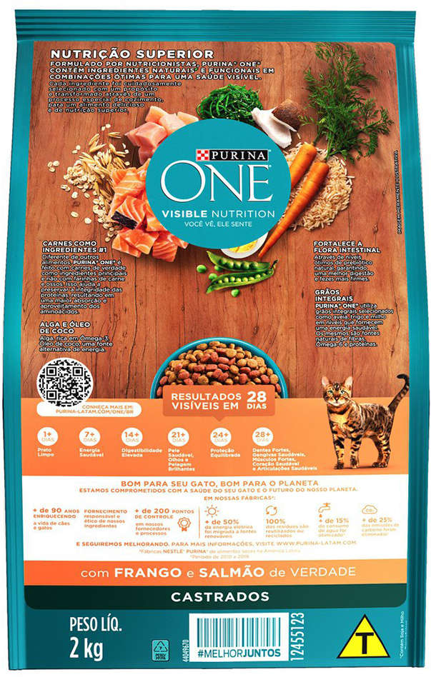 Ração Seca Nestlé Purina One Frango e Salmão para Gatos Castrados - 2Kg