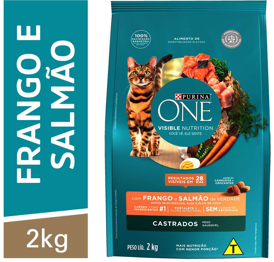 Ração Seca Nestlé Purina One Frango e Salmão para Gatos Castrados - 2Kg