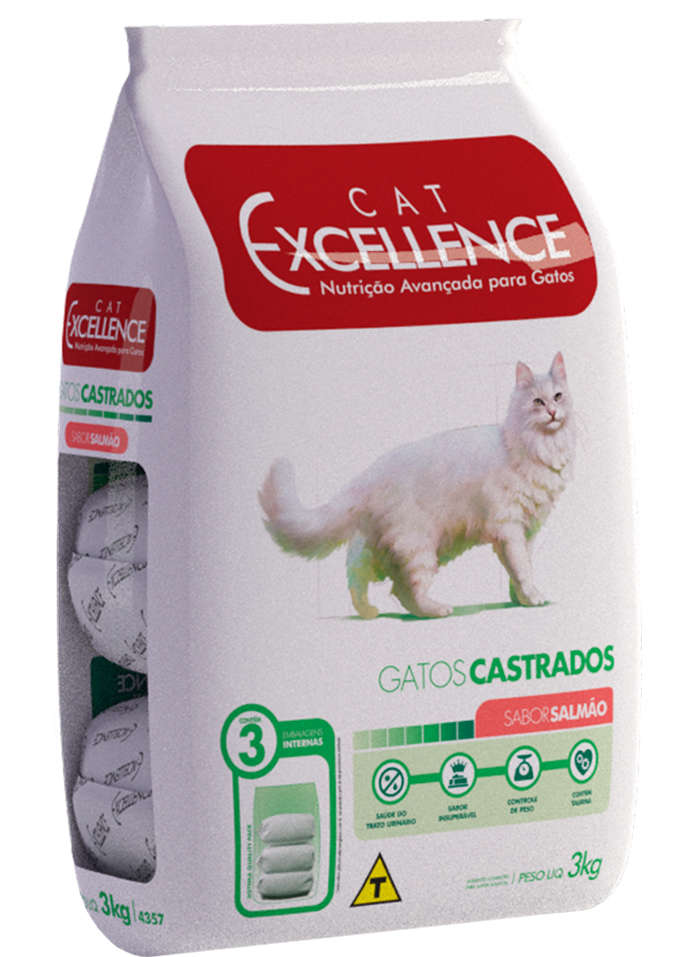 Ração Seca Cat Excellence Salmão para Gatos Adultos Castrados - 3Kg