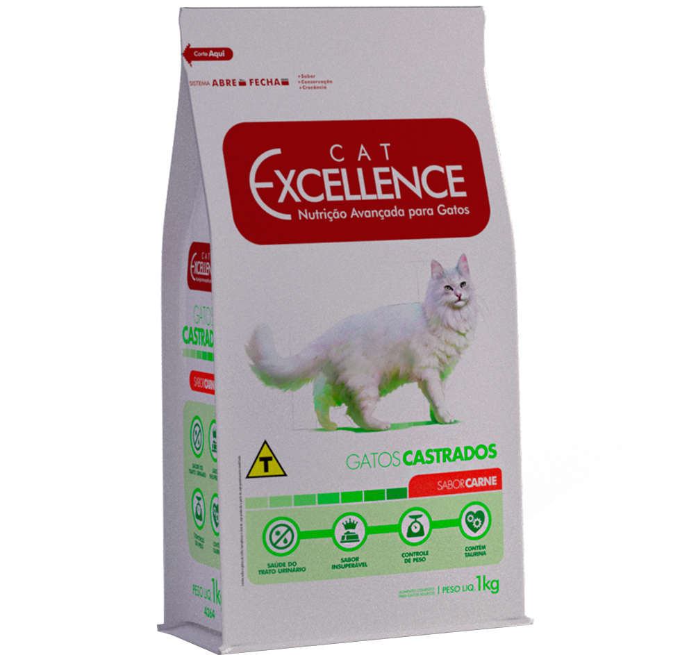 Ração Seca Cat Excellence Carne para Gatos Adultos Castrados - 1Kg