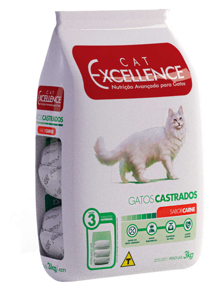 Ração Seca Cat Excellence Carne para Gatos Adultos Castrados - 3Kg