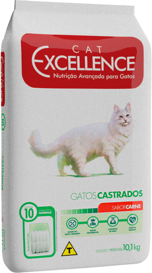 Ração Seca Cat Excellence Carne para Gatos Adultos Castrados - 10,1Kg