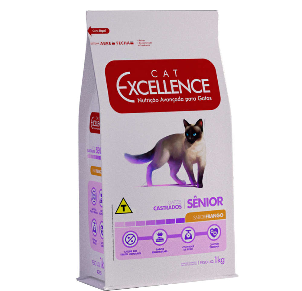 Ração Seca Cat Excellence Frango para Gatos Sênior Castrados - 1Kg