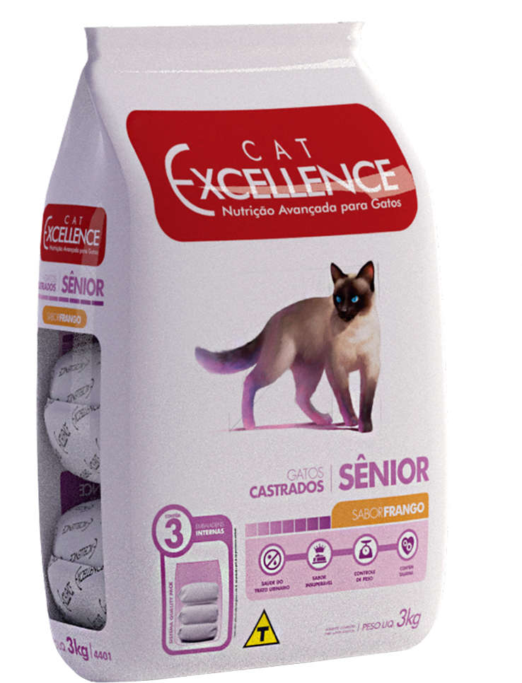 Ração Seca Cat Excellence Frango para Gatos Sênior Castrados - 3Kg