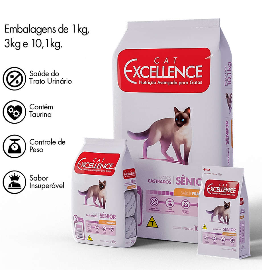 Ração Seca Cat Excellence Frango para Gatos Sênior Castrados - 10,1Kg