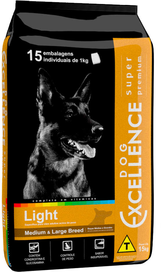 Ração Seca Dog Excellence Super Premium Light para Cães Adultos Raças Médias e Grandes - 15Kg