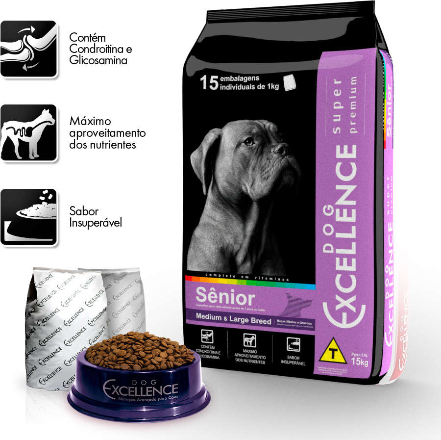 Ração Seca Dog Excellence Super Premium para Cães Sênior Raças Médias e Grandes - 15Kg