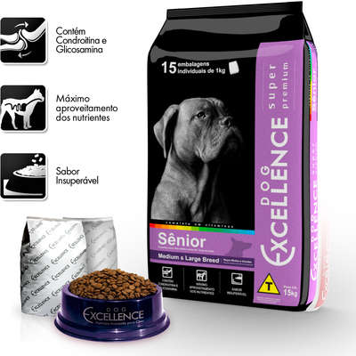 Ração Seca Dog Excellence Super Premium para Cães Sênior Raças Médias e Grandes