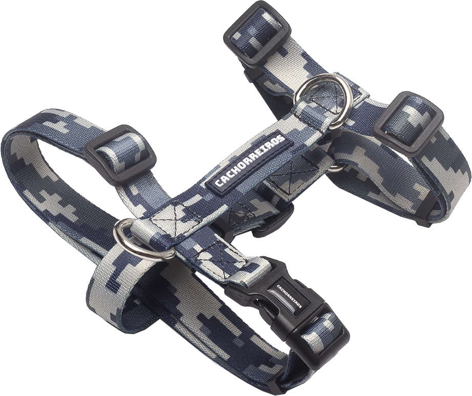 Peitoral H Camuflado Cinza para Cães - Tam. P
