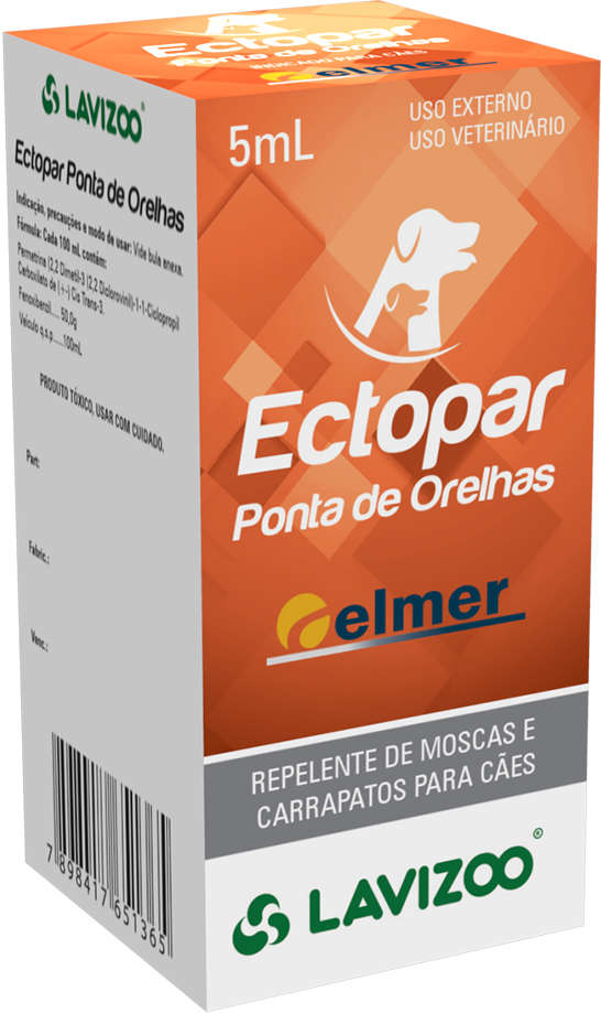 Repelente de Moscas e Carrapatos Elmer Lavizoo Ectopar Ponta de Orelhas para Cães - 5 mL