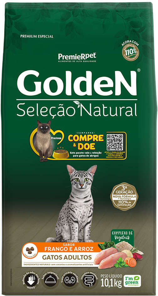 Ração Seca PremieR Pet Golden Seleção Natural para Gatos Adultos - 10,1Kg