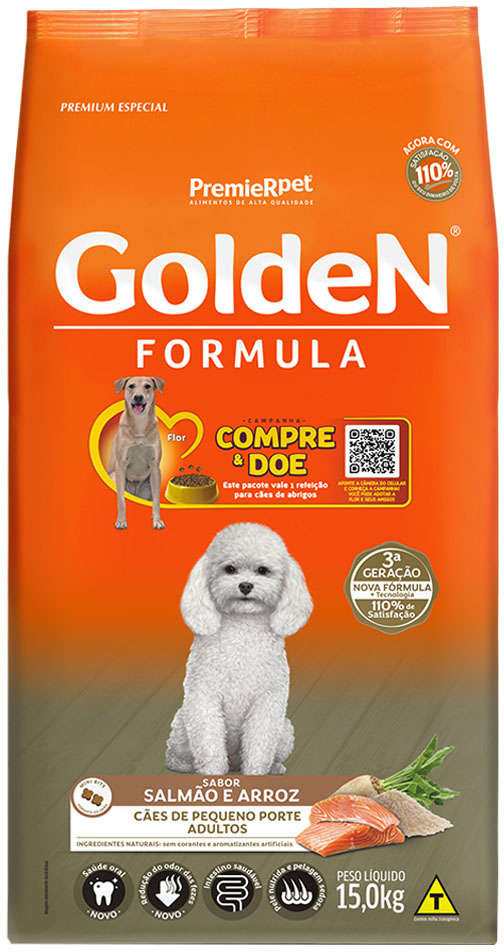 Ração Seca PremieR Pet Golden Formula Mini Bits Salmão e Arroz para Cães Adultos de Raças Pequenas - 15Kg