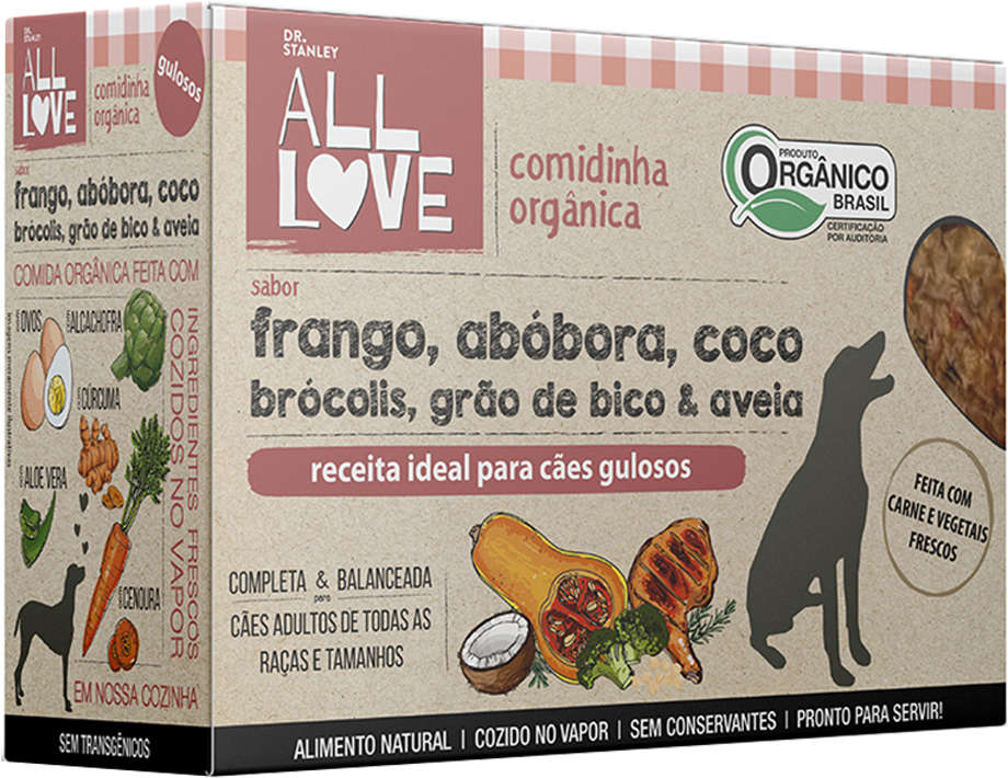 Comidinha Orgânica All Love Frango, Abóbora, Coco, Brocólis, Grão de Bico, & Aveia para Cães Gulosos - 1Kg