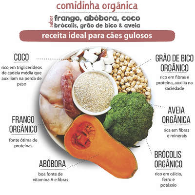 Comidinha Orgânica All Love Frango, Abóbora, Coco, Brocólis, Grão de Bico, & Aveia para Cães Gulosos