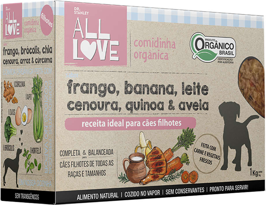 Comidinha Orgânica All Love Frango, Banana, Leite, Cenoura, Quinoa & Aveia para Cães Filhotes - 1Kg