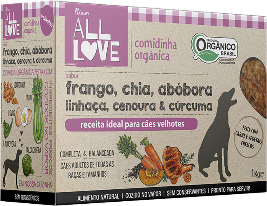 Comidinha Orgânica All Love Frango, Chia, Abóbora, Linhaça, Cenoura & Cúrcuma para Cães Velhotes - 1Kg