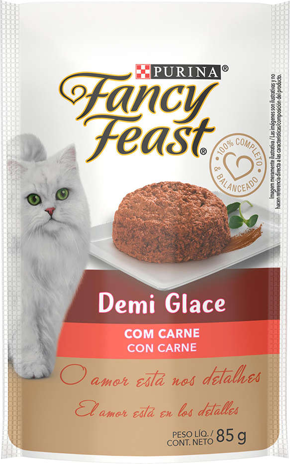 Racão Úmida Nestlé Purina Fancy Feast Sachê Demi Glace com Carne para Gatos Adultos - 85 g