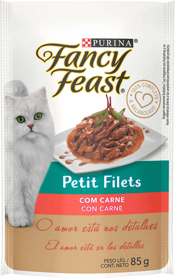 Ração Úmida Nestlé Purina Fancy Feast Sachê Petit Filets com Carne para Gatos Adultos - 85 g