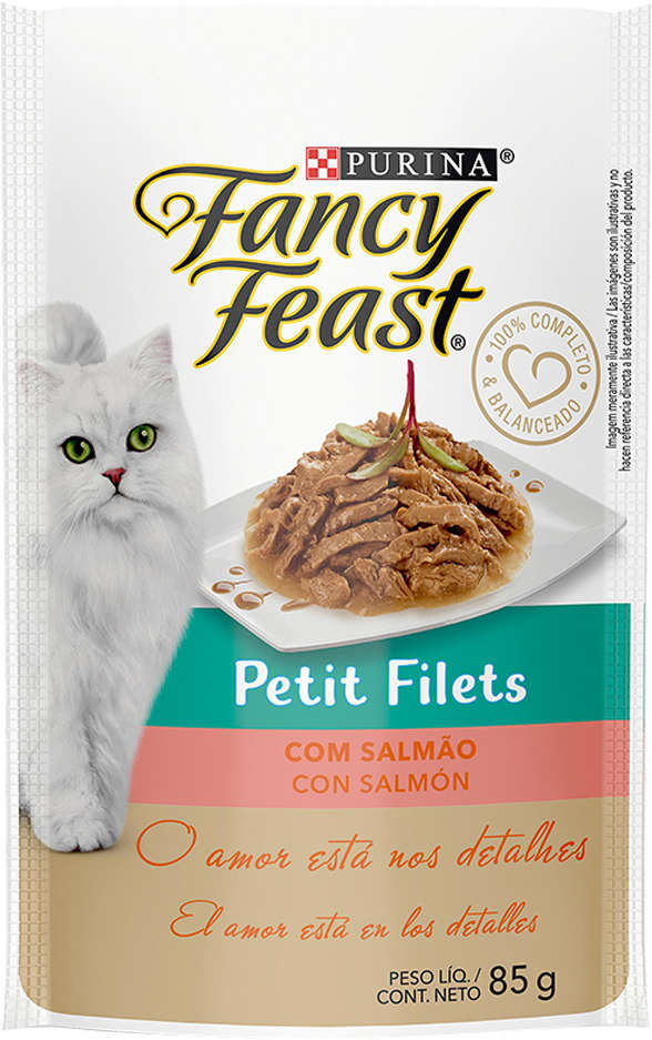 Racão Úmida Nestlé Purina Fancy Feast Sachê Petit Filets com Salmão para Gatos Adultos - 85 g