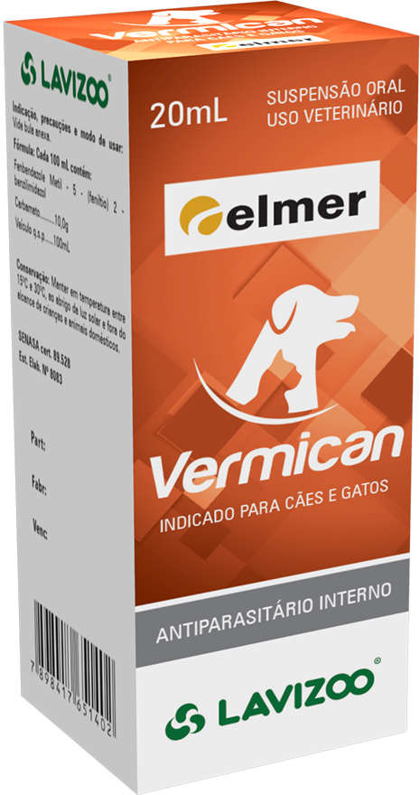 Antiparasitário Interno Elmer Vermican para Cães e Gatos - 20 mL