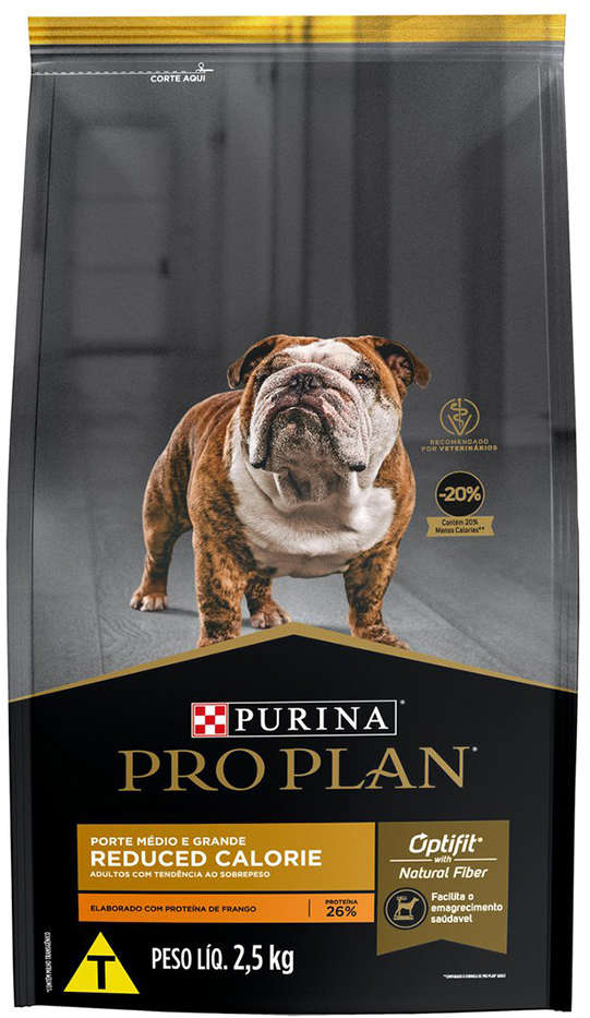 Ração Seca Nestlé Purina Pro Plan Calorias Reduzidas Frango Cães Adultos Raças Médias e Grandes - 2,5Kg