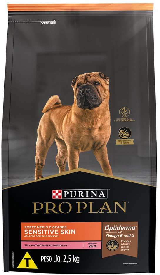 Ração Seca Nestlé Purina Pro Plan Pele Sensível Salmão Cães Adultos Raças Médias e Grandes - 2,5Kg