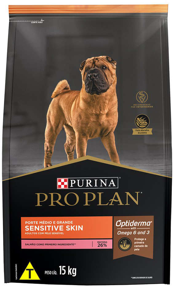 Ração Seca Nestlé Purina Pro Plan Pele Sensível Salmão Cães Adultos Raças Médias e Grandes - 15Kg