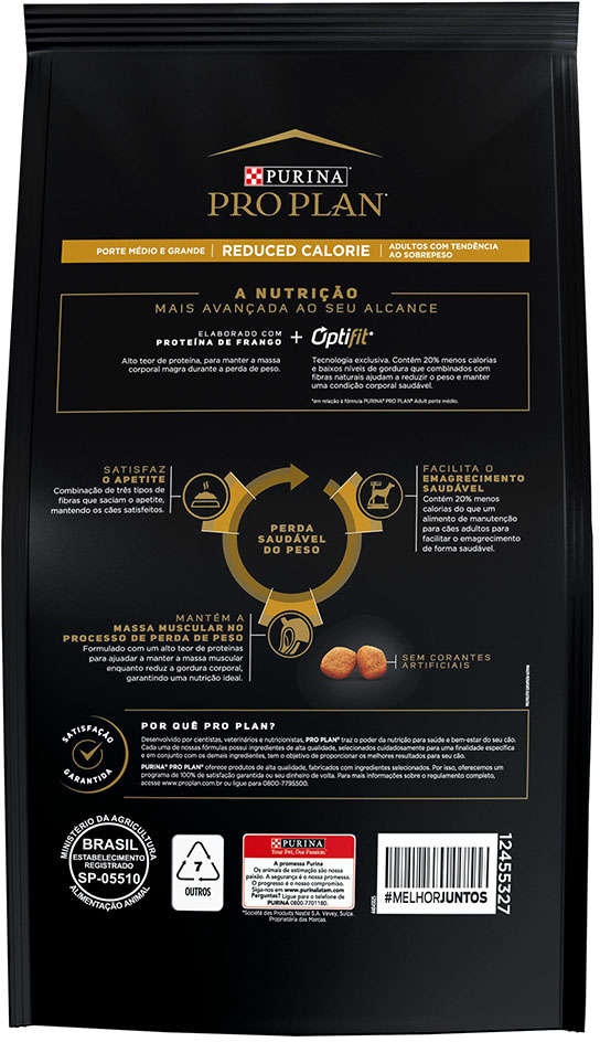 Ração Seca Nestlé Purina Pro Plan Calorias Reduzidas Frango Cães Adultos Raças Médias e Grandes - 2,5Kg