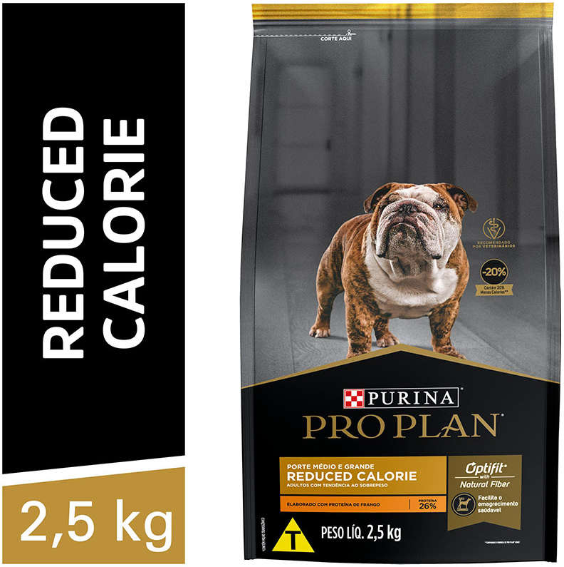 Ração Seca Nestlé Purina Pro Plan Calorias Reduzidas Frango Cães Adultos Raças Médias e Grandes - 2,5Kg