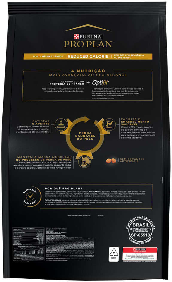 Ração Seca Nestlé Purina Pro Plan Calorias Reduzidas Frango Cães Adultos Raças Médias e Grandes - 15Kg