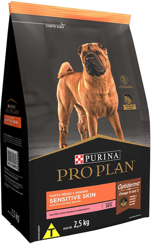 Ração Seca Nestlé Purina Pro Plan Pele Sensível Salmão Cães Adultos Raças Médias e Grandes - 2,5Kg