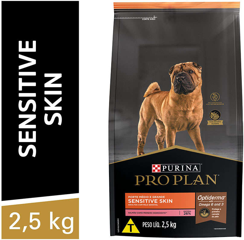 Ração Seca Nestlé Purina Pro Plan Pele Sensível Salmão Cães Adultos Raças Médias e Grandes - 2,5Kg