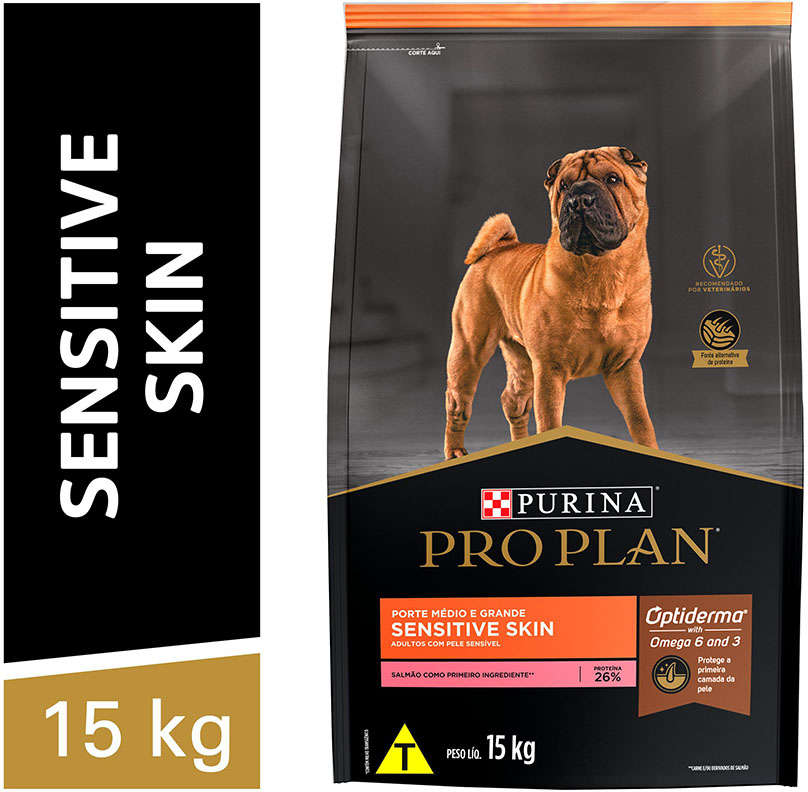 Ração Seca Nestlé Purina Pro Plan Pele Sensível Salmão Cães Adultos Raças Médias e Grandes - 15Kg