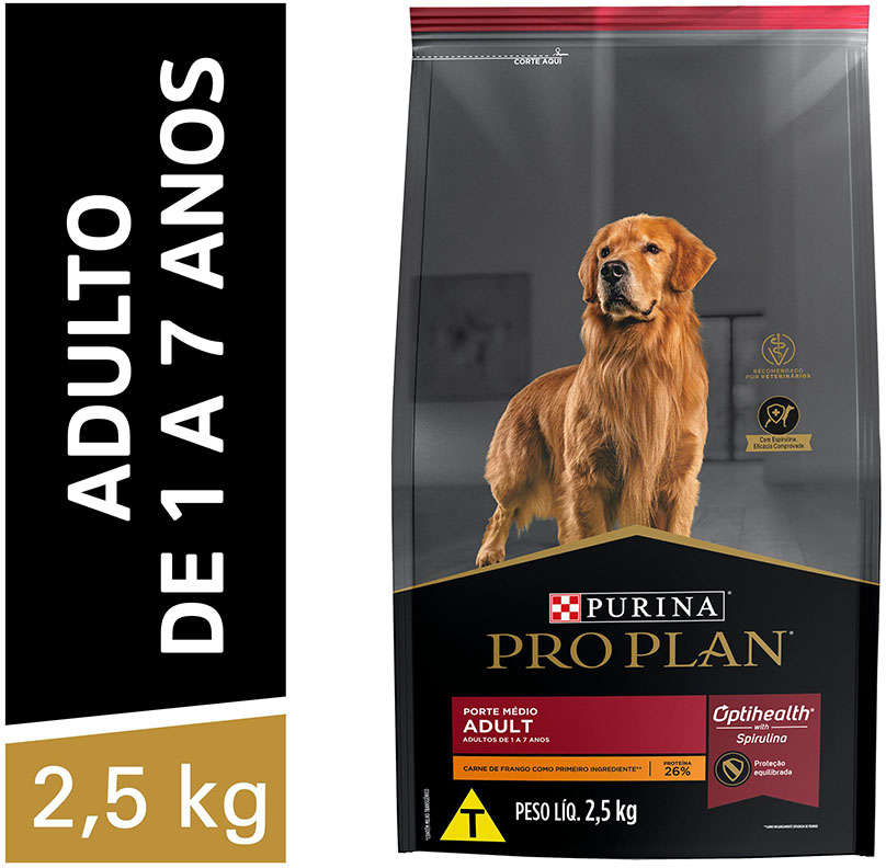 Ração Seca Nestlé Purina Pro Plan Frango Cães Adultos Raças Médias - 2,5Kg