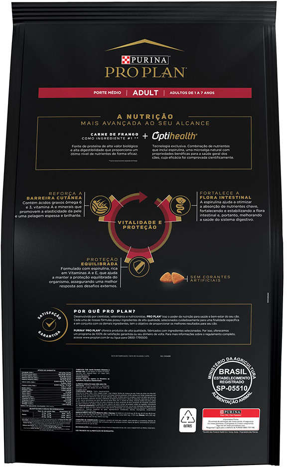 Ração Seca Nestlé Purina Pro Plan Frango Cães Adultos Raças Médias - 15Kg