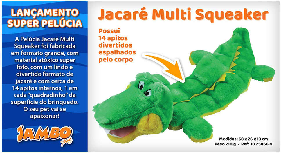 Brinquedo Mordedor Pelúcia Jacaré Multi Squeaker - Tam. Único