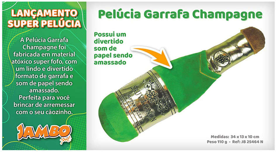 Brinquedo Mordedor Pelúcia Garrafa Champagne - Tam. Único