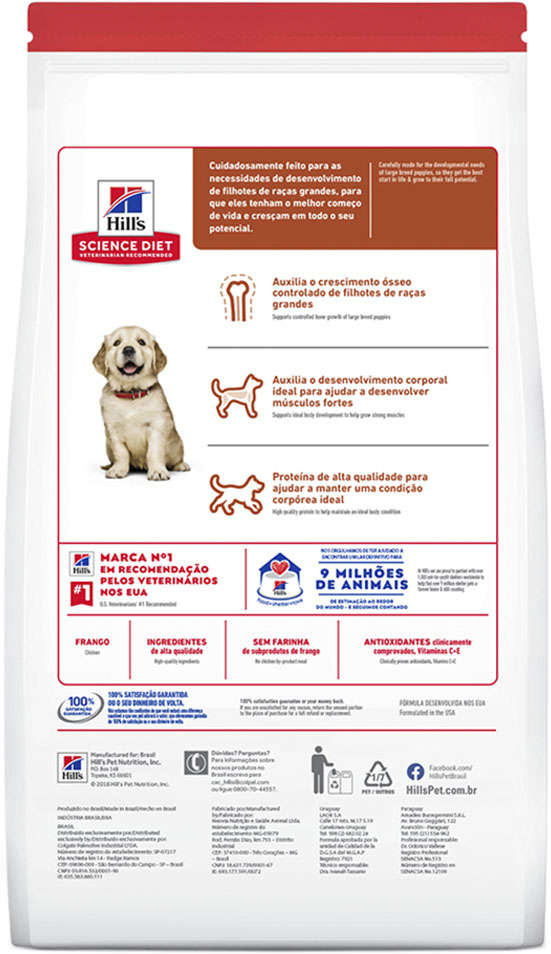 Ração Seca Hill's Science Diet para Cães Filhotes Raças Grandes - 7,03Kg